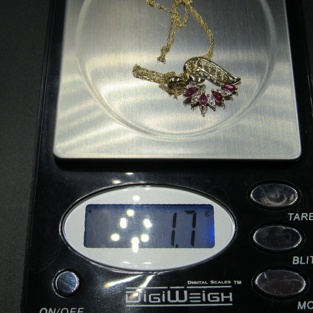 18" 10K Gold Ruby & Diamond Chip Heart Necklace - Picture 6 of 6